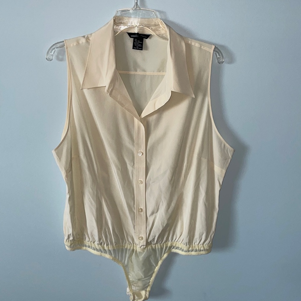 Victoria’s Secret Moda Int’l Silk Blouse Body Suit Cream XL NWOT